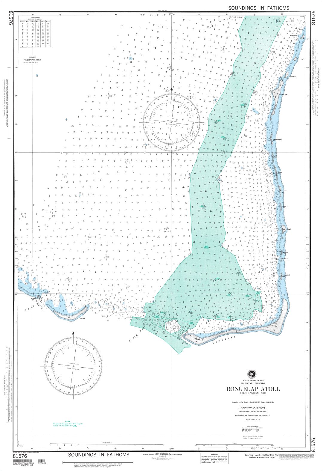 Rongelap Atoll, Southeastern Part, Marshall Islands | Carte NGA 81576