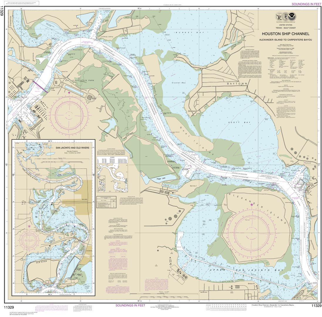 Houston Ship Channel Alexander Island to Carpenters Bayou;San Jacinto and Old Rivers | NOAA Chart 11329