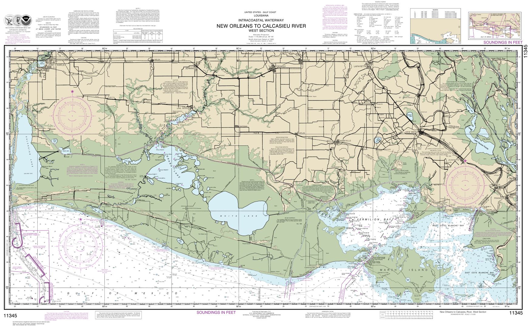 Intracoastal Waterway New Orleans to Calcasieu River West Section | NOAA Chart 11345