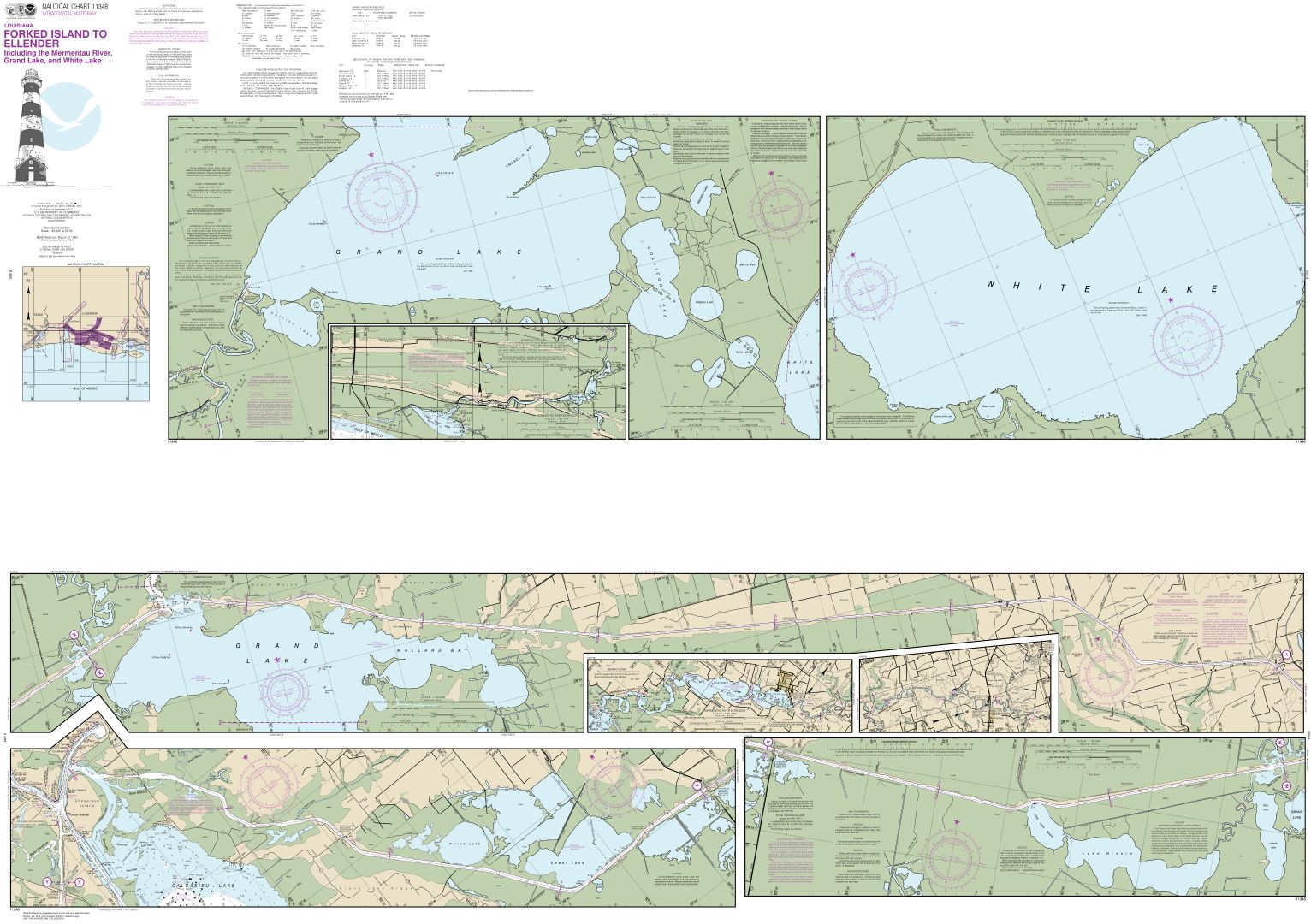 Intracoastal Waterway Forked Island to Ellender, including the Mermantau River, Grand Lake and White Lake | Carte NOAA 11348