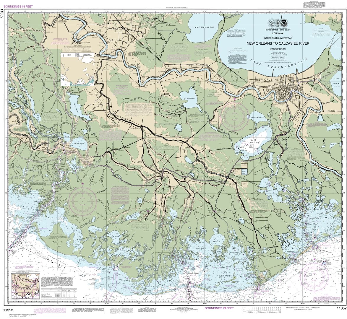 Intracoastal Waterway New Orleans to Calcasieu River East Section | NOAA Chart 11352