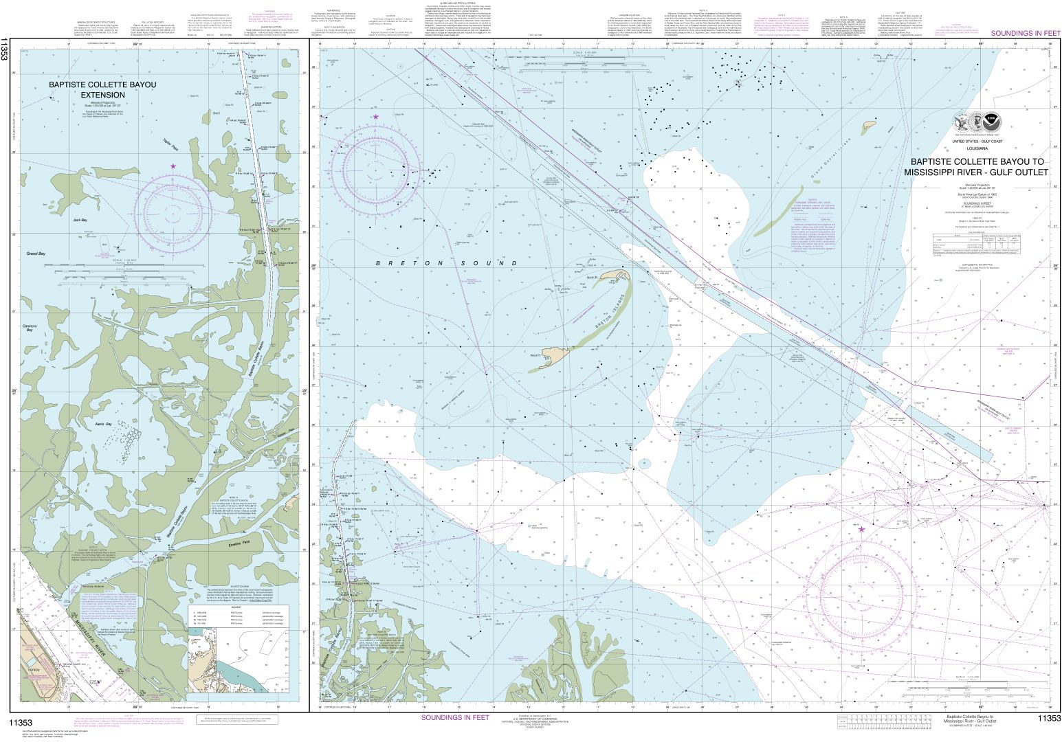 Baptiste Collette Bayou to Mississippi River Gulf Outlet;Baptiste Collette Bayou Extension | NOAA Chart 11353