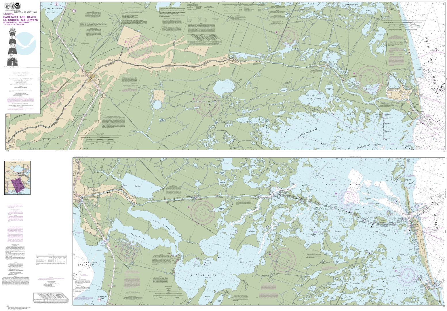 Barataria and Bayou Lafourche Waterways Intracoastal Waterway to Gulf of Mexico | NOAA Chart 11365
