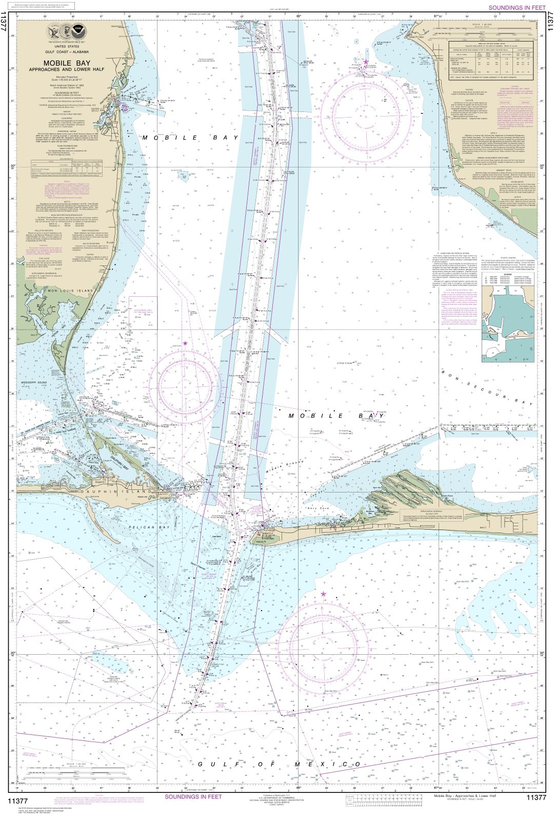 Mobile Bay Approaches and Lower Half | Carte NOAA 11377