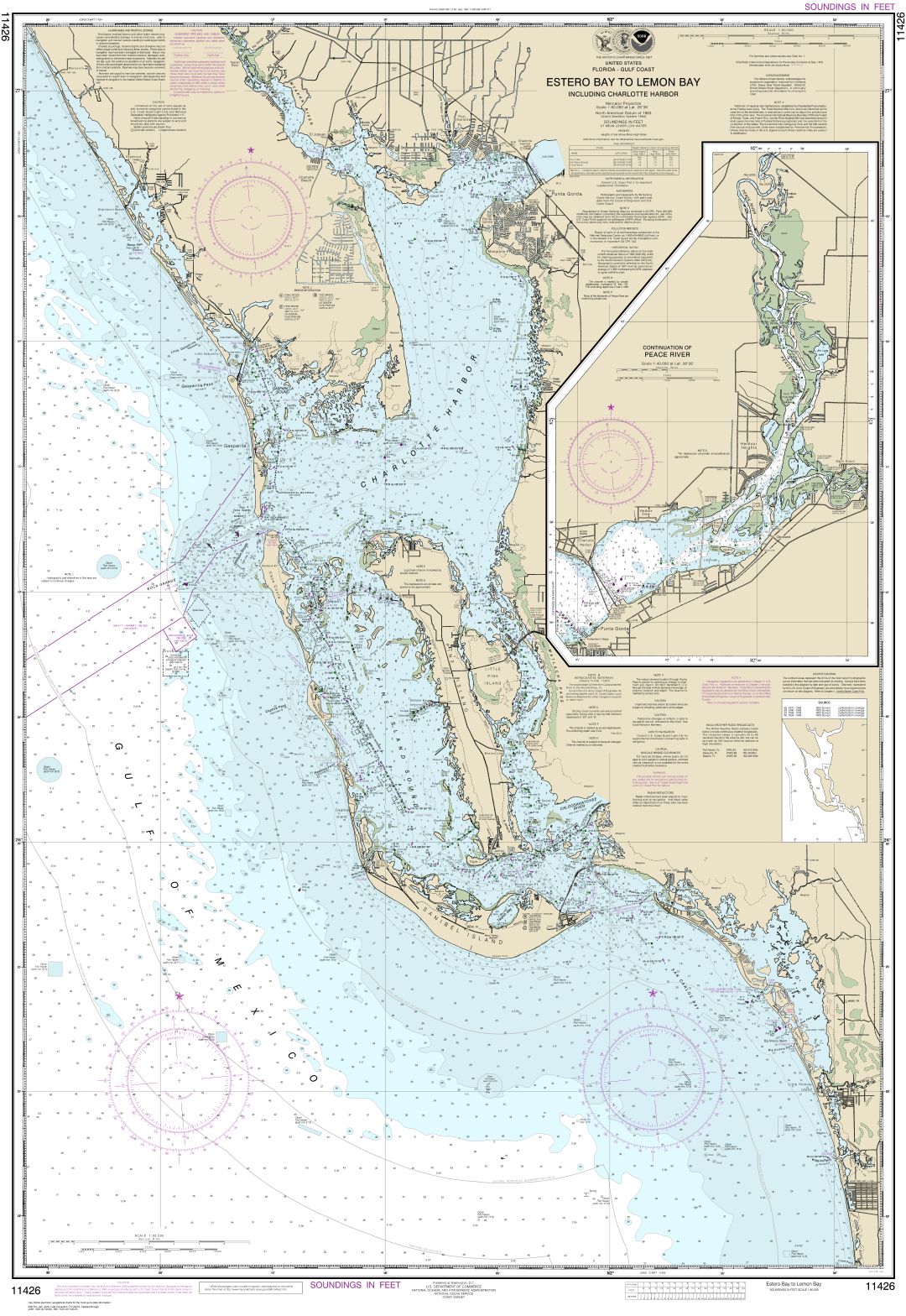 Estero Bay to Lemon Bay, including Charlotte Harbor;Continuation of Peace River | NOAA Chart 11426