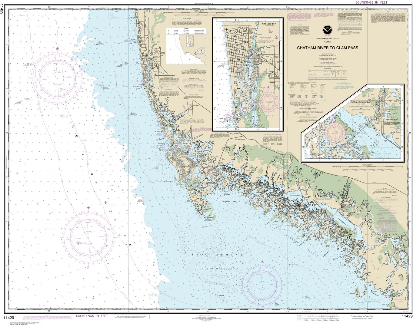 Chatham River to Clam Pass;Naples Bay;Everglades Harbor | Carte NOAA 11429