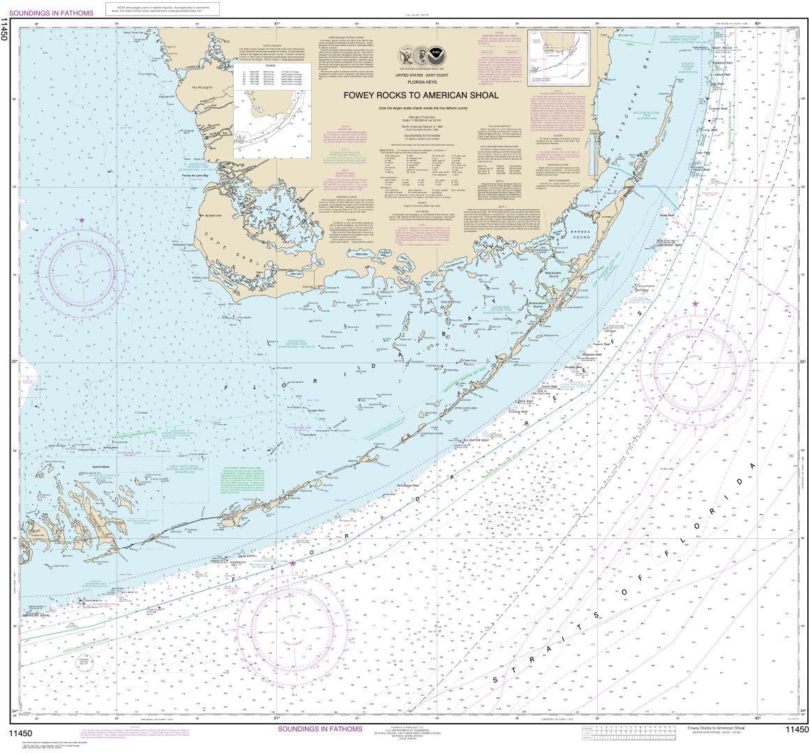 Fowey Rocks to American Shoal | Carte NOAA 11450