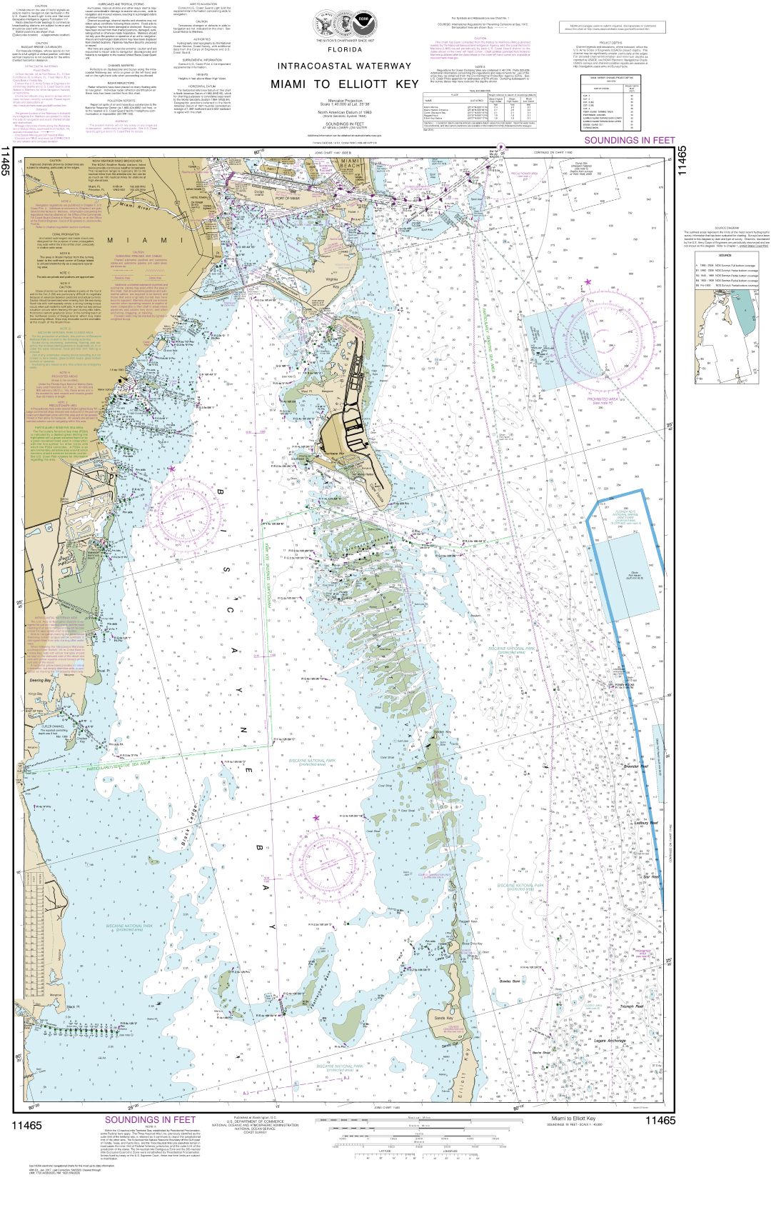 Intracoastal Waterway Miami to Elliot Key | NOAA Chart 11465