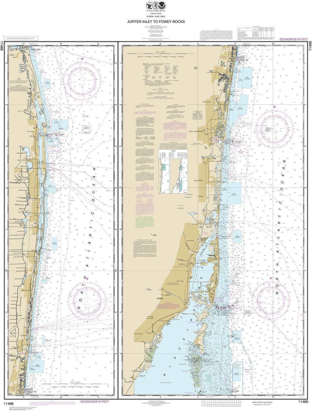 Jupiter Inlet to Fowey Rocks;Lake Worth Inlet | Carte NOAA 11466