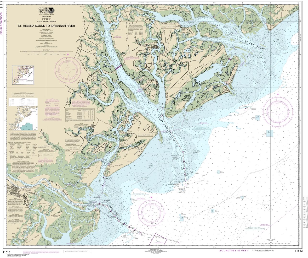 St. Helena Sound to Savannah River | Carte NOAA 11513