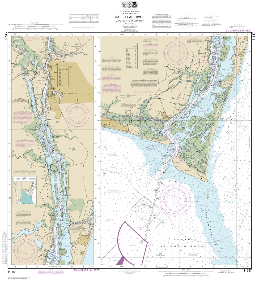 Cape Fear River Cape Fear to Wilmington | Carte NOAA 11537