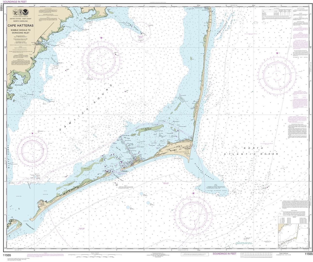 Cape Hatteras-Wimble Shoals to Ocracoke Inlet | NOAA Chart 11555