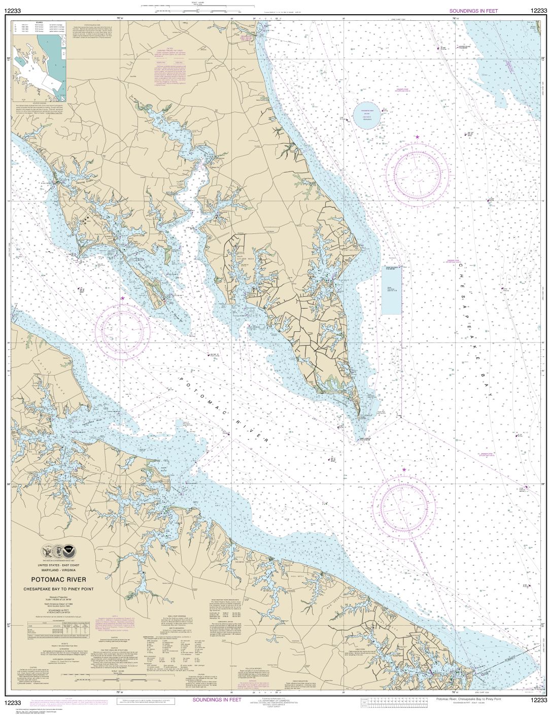 Potomac River Chesapeake Bay to Piney Point | NOAA Chart 12233