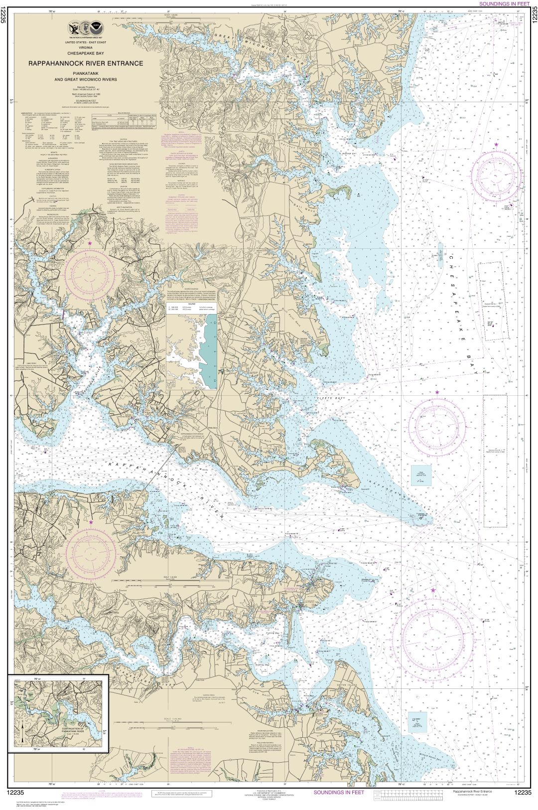 Chesapeake Bay Rappahannock River Entrance, Piankatank and Great Wicomico Rivers | NOAA Chart 12235