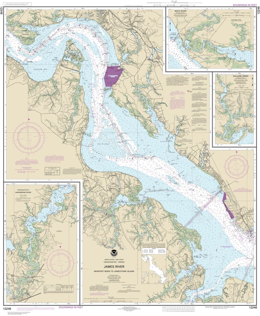 James River Newport News to Jamestown Island; Back River and College Creek | NOAA Chart 12248