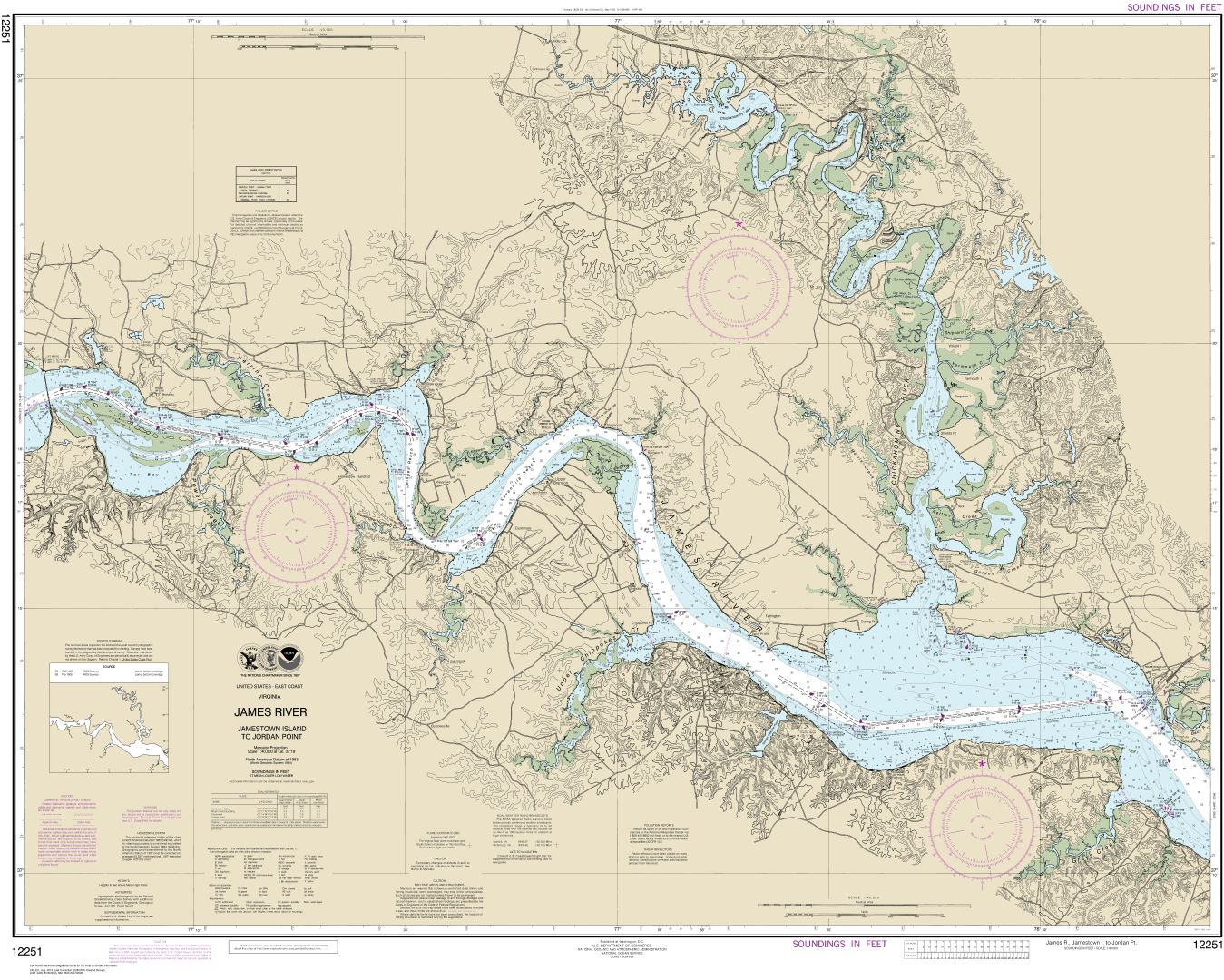 James River  Jamestown Island to Jordan Point | Carte NOAA 12251