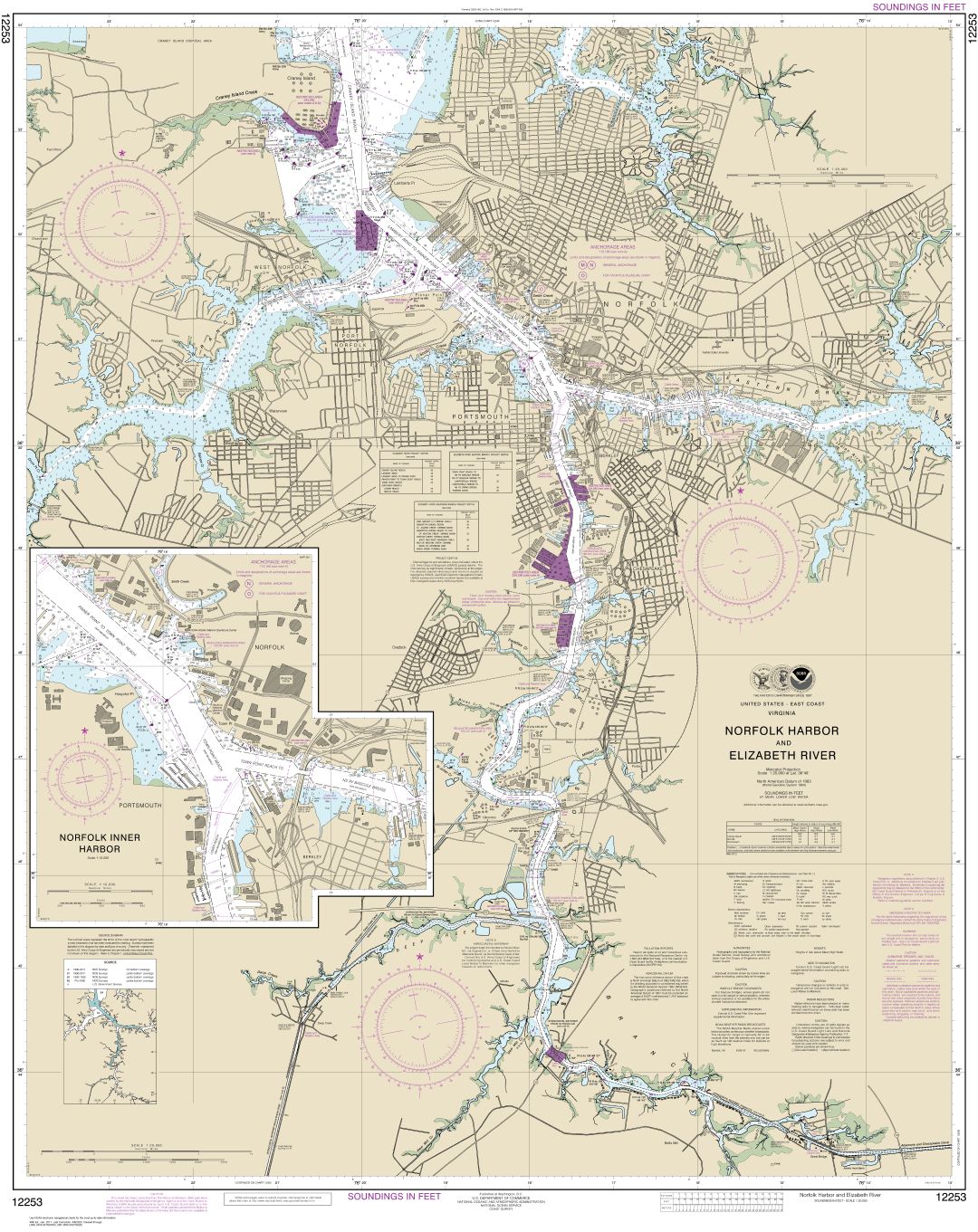 Norfolk Harbor and Elizabeth River | NOAA Chart 12253