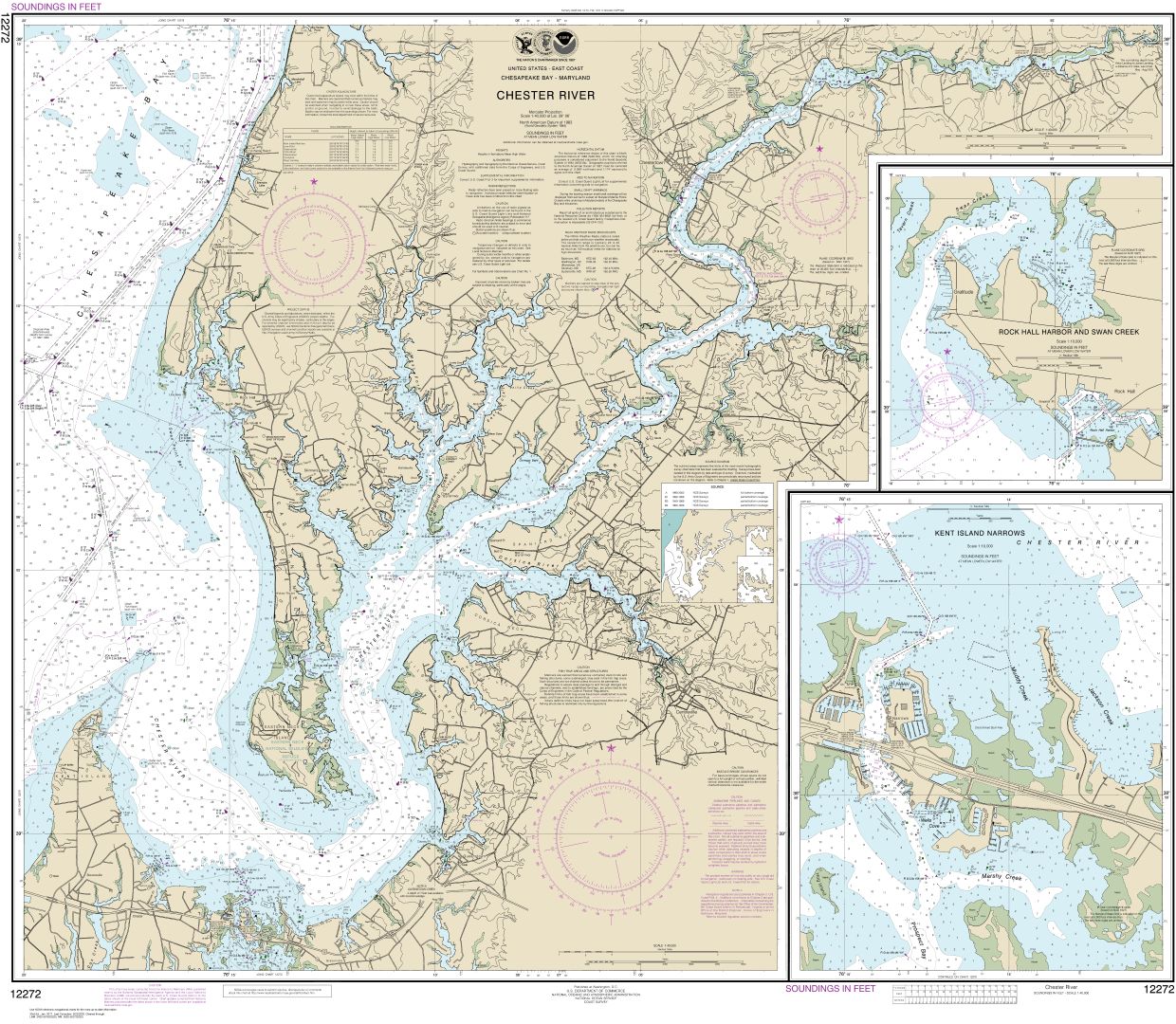 Chester River; Kent Island Narrows, Rock Hall Harbor and Swan Creek | NOAA Chart 12272
