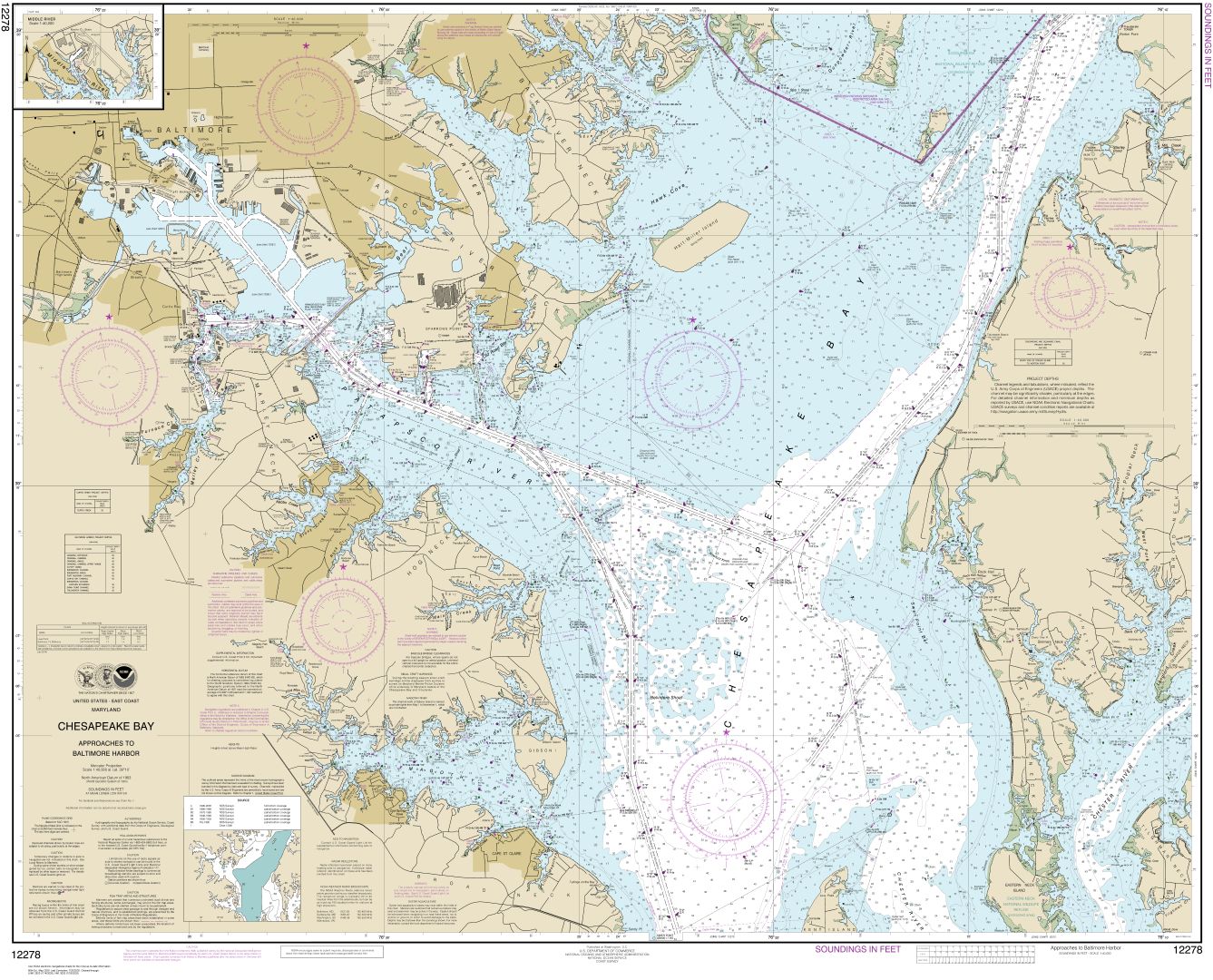Chesapeake Bay Approaches to Baltimore Harbor | Carte NOAA 12278