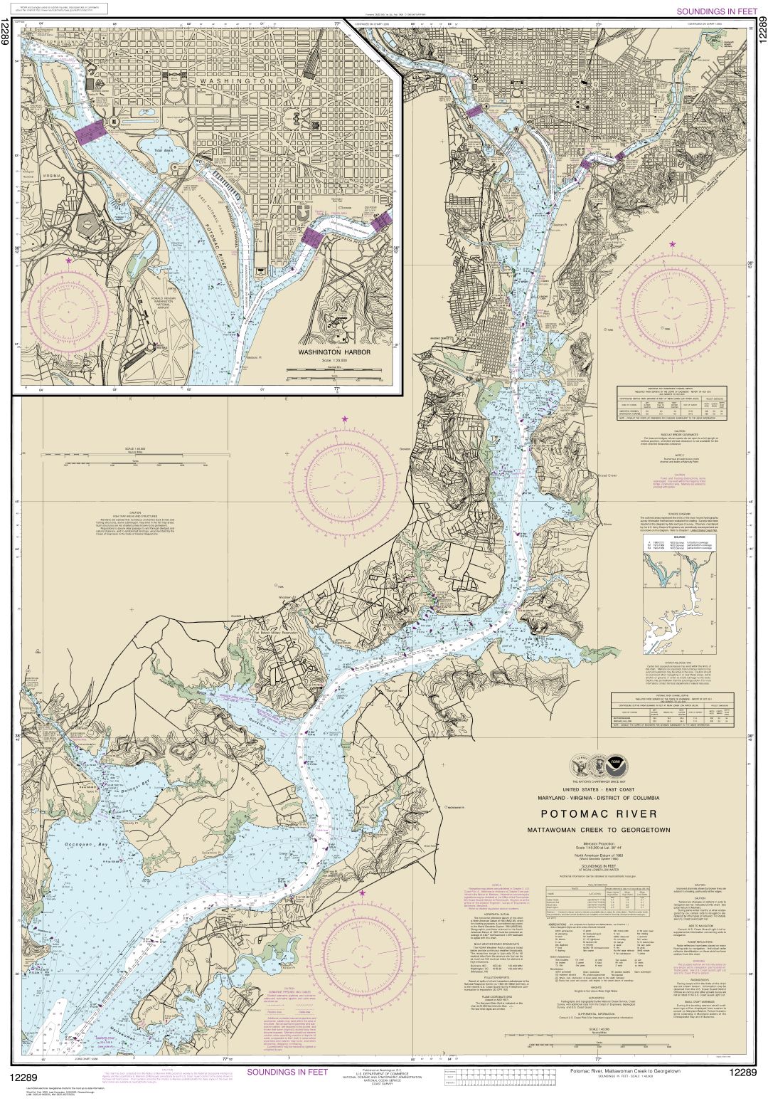 Potomac River Mattawoman Creek to Georgetown;Washington Harbor | NOAA Chart 12289