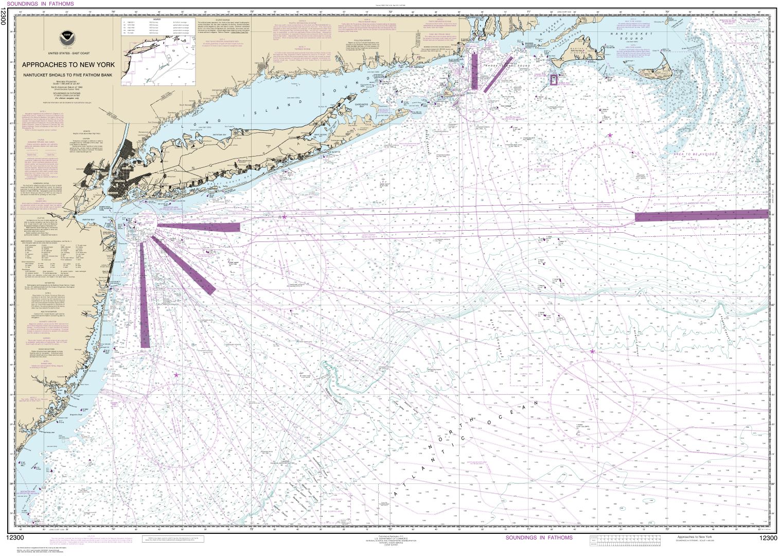 Approaches to New York, Nantucket Shoals to Five Fathom Bank | Carte NOAA 12300