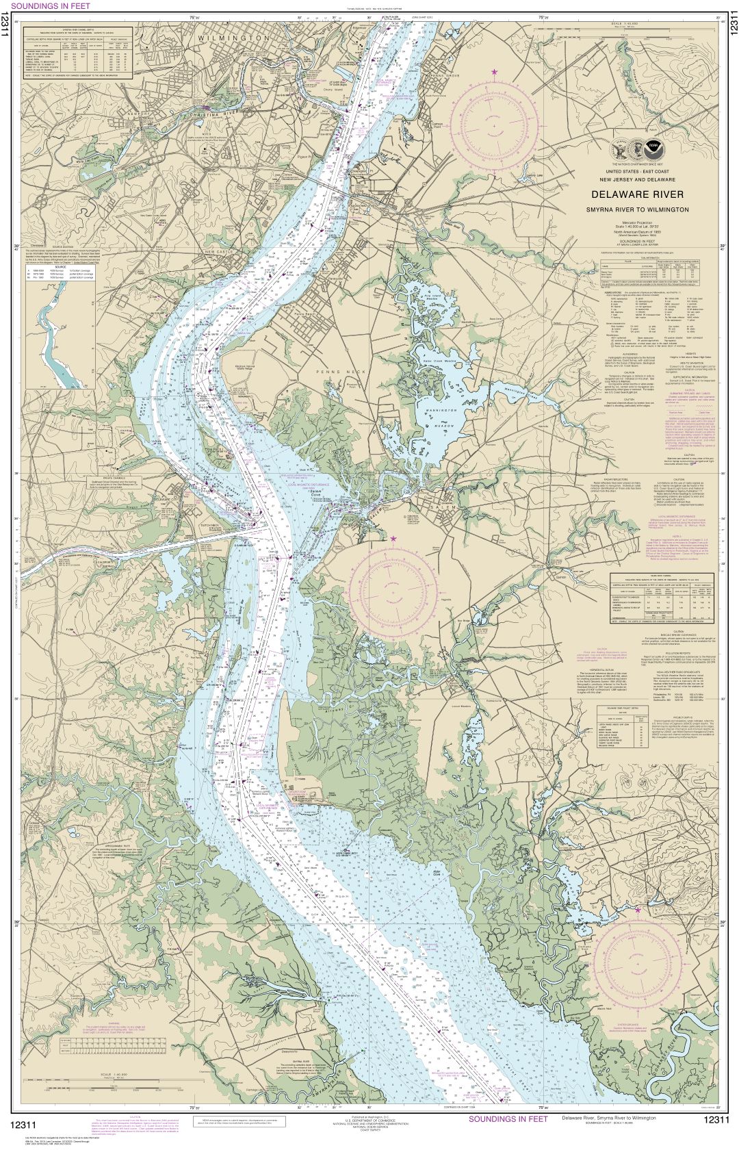 Delaware River Smyrna River to Wilmington | Carte NOAA 12311
