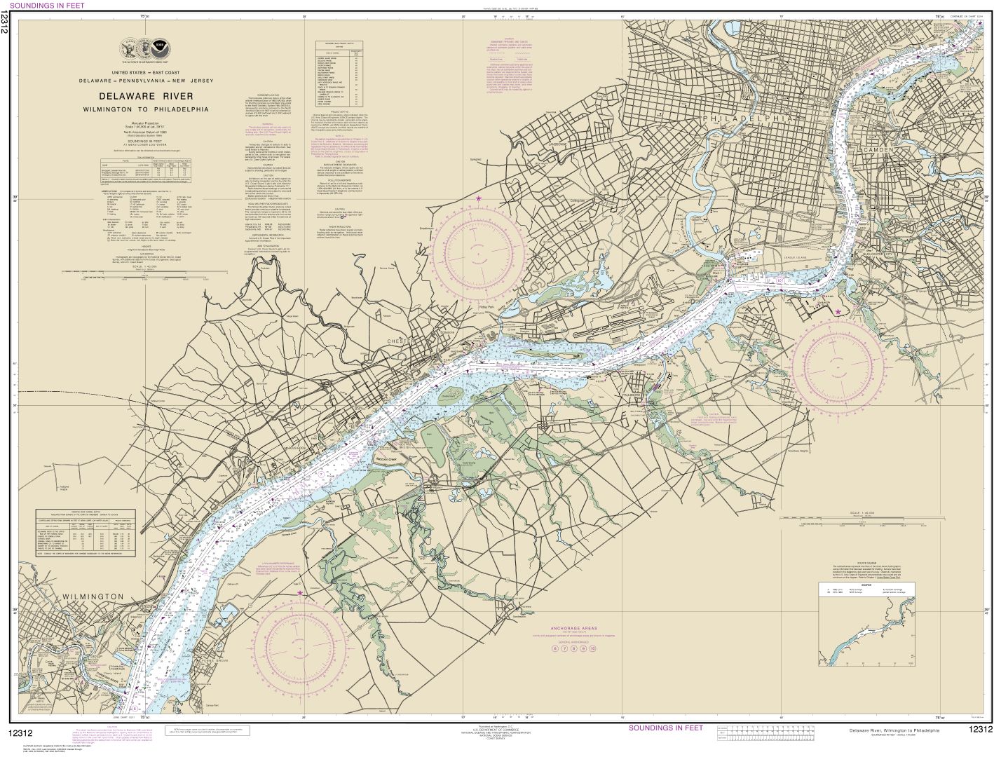 Delaware River Wilmington to Philadelphia | Carte NOAA 12312