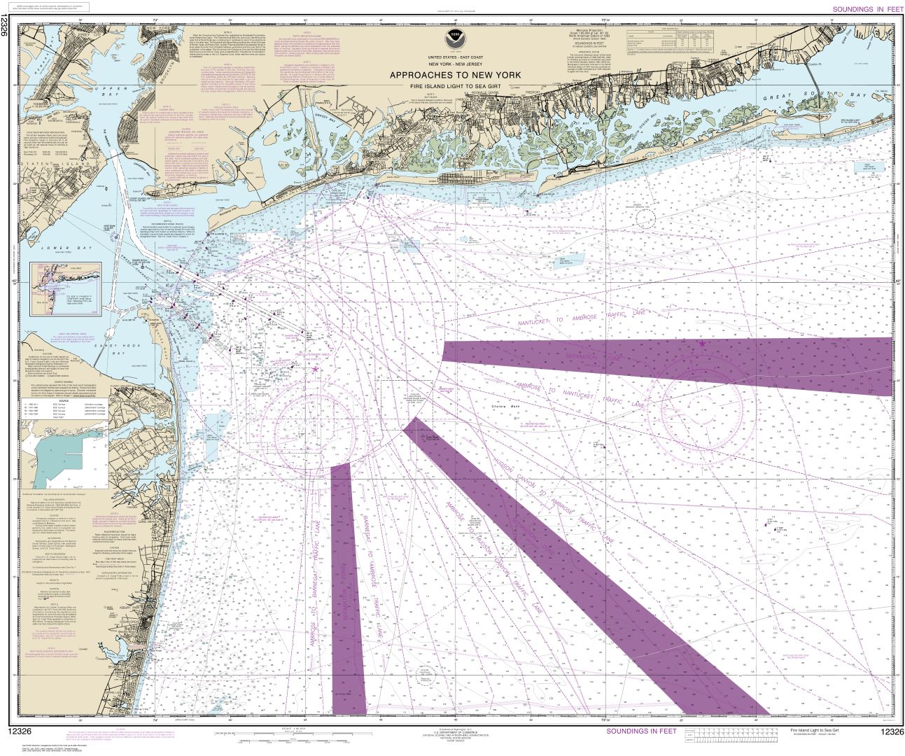Approaches to New York Fire lsland Light to Sea Girt | Carte NOAA 12326