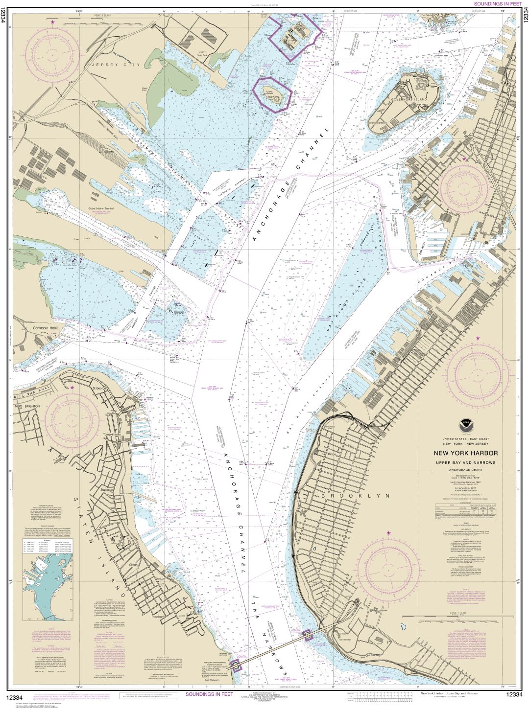 New York Harbor Upper Bay and Narrows-Anchorage Chart | NOAA Chart 12334