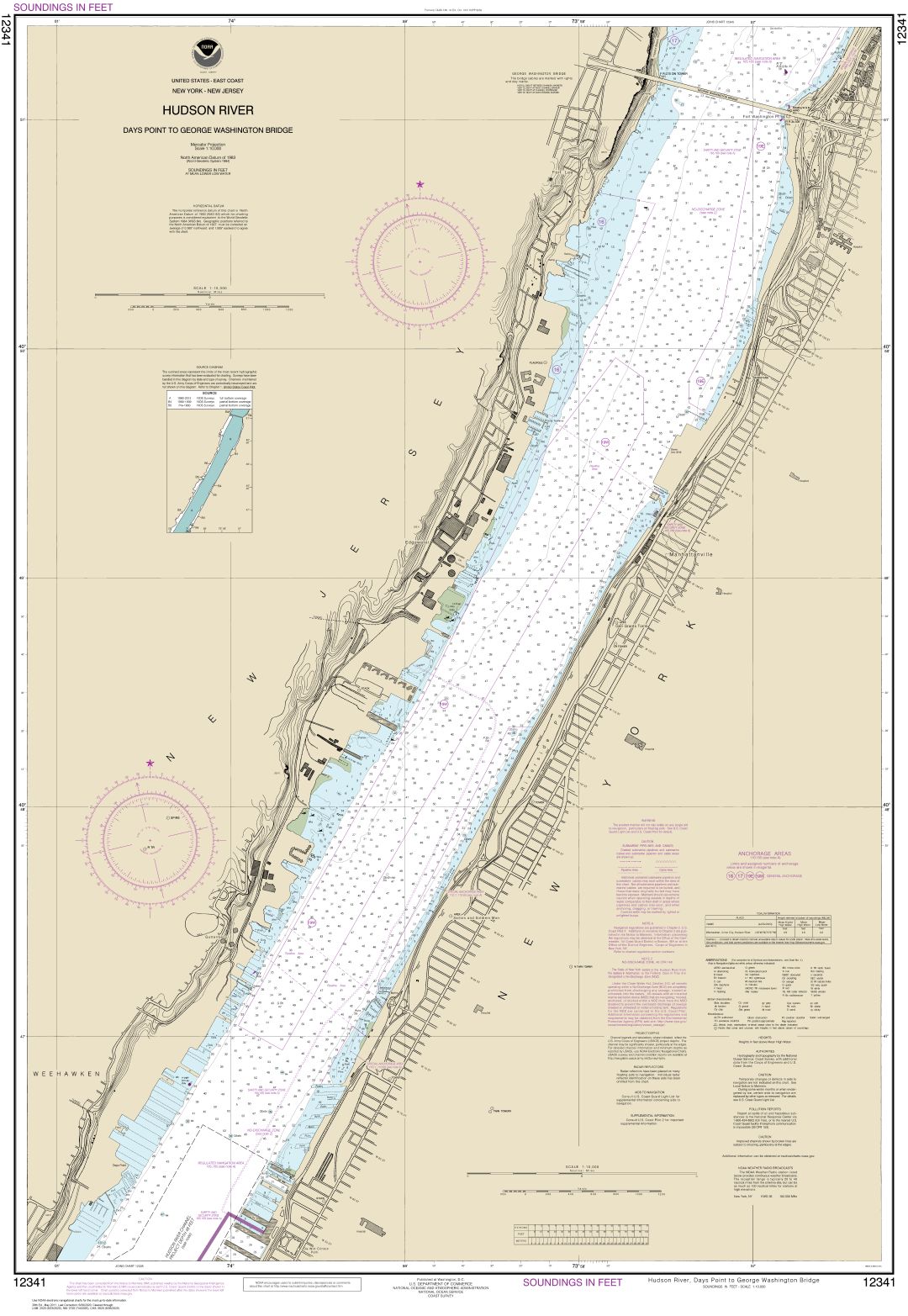 Hudson River Days Point to George Washington Bridge | Carte NOAA 12341