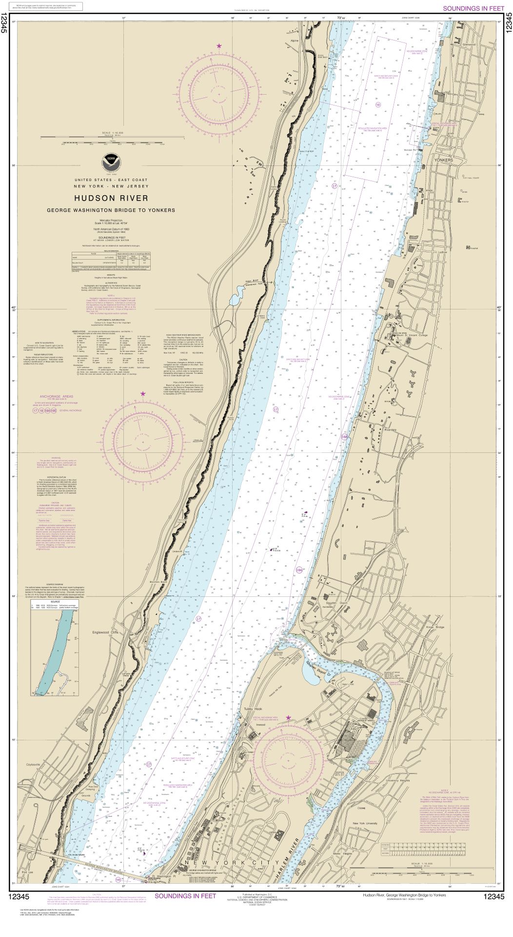 Hudson River George Washington Bridge to Yonkers | Carte NOAA 12345