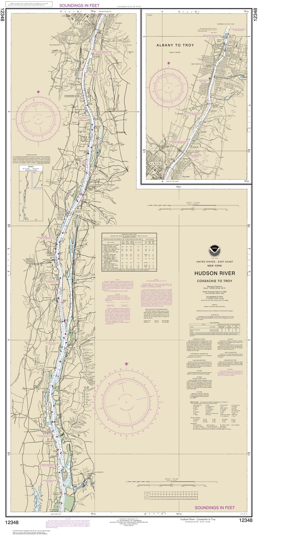 Hudson River Coxsackie to Troy | Carte NOAA 12348