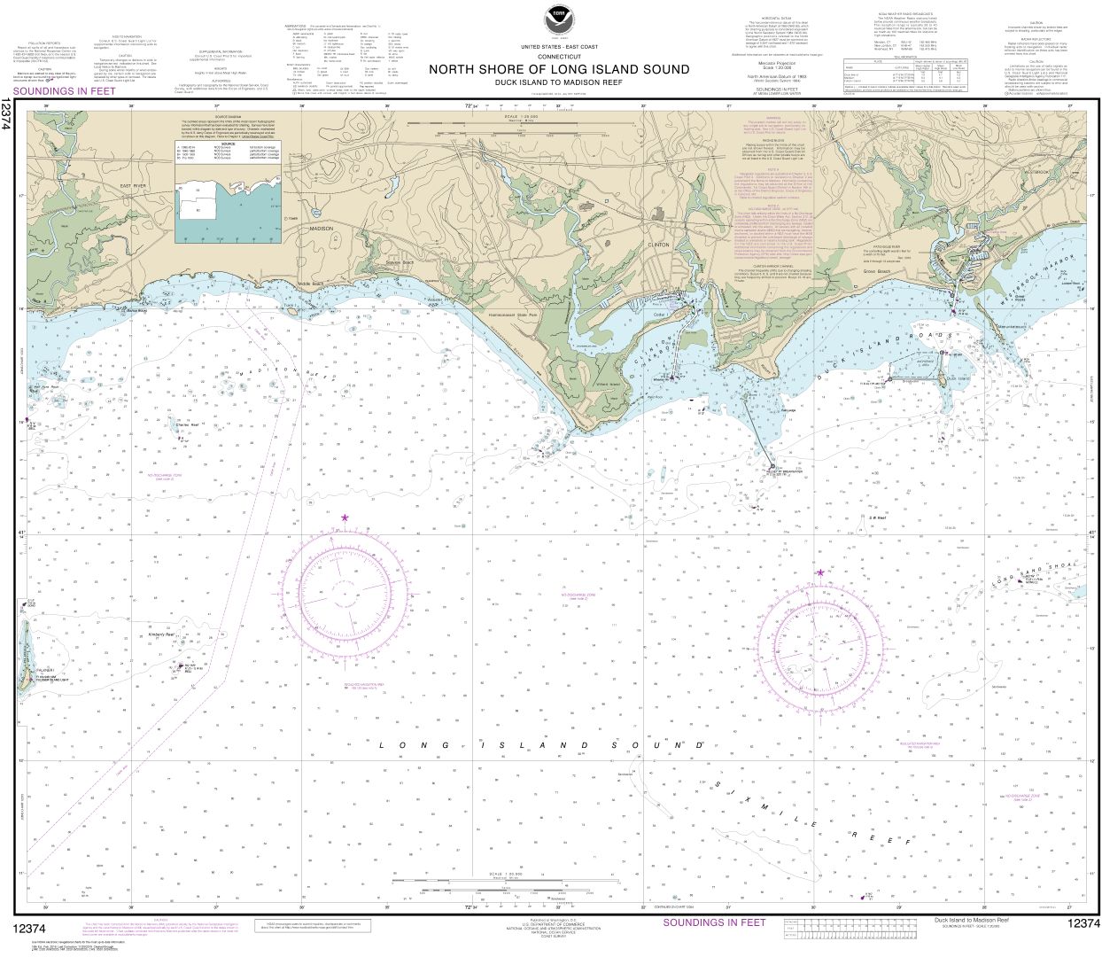 North Shore of Long Island Sound Duck Island to Madison Reef | Carte NOAA 12374
