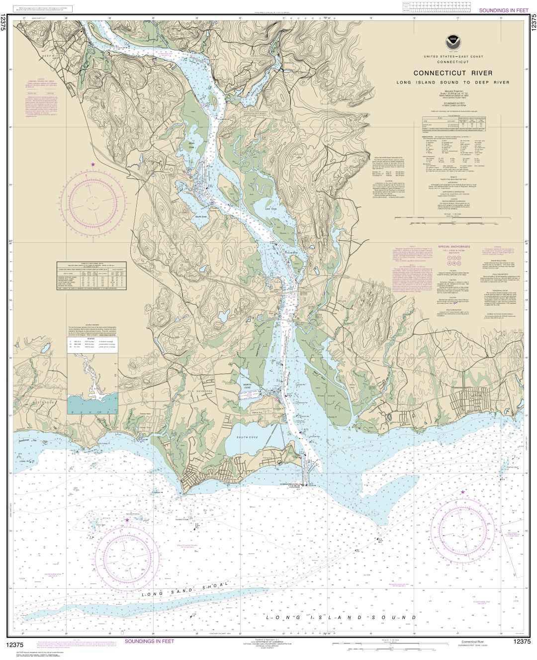 Connecticut River Long lsland Sound to Deep River | Carte NOAA 12375