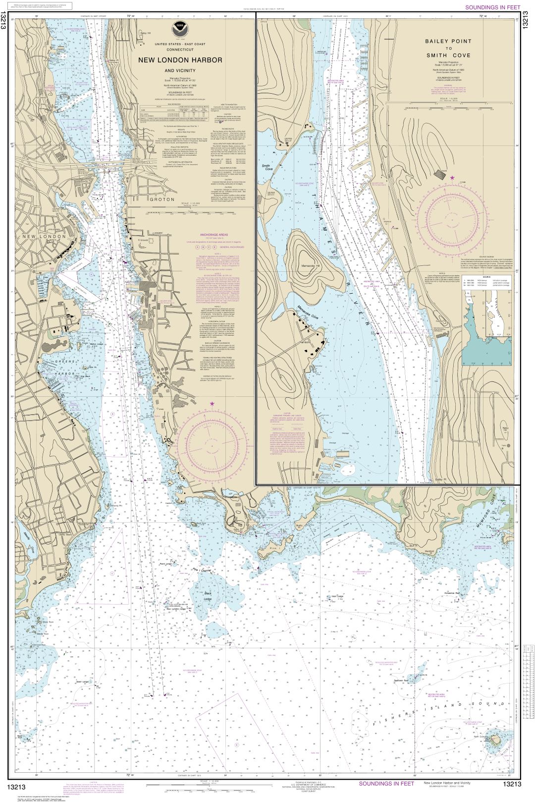 New London Harbor and vicinity;Bailey Point to Smith Cove | NOAA Chart 13213