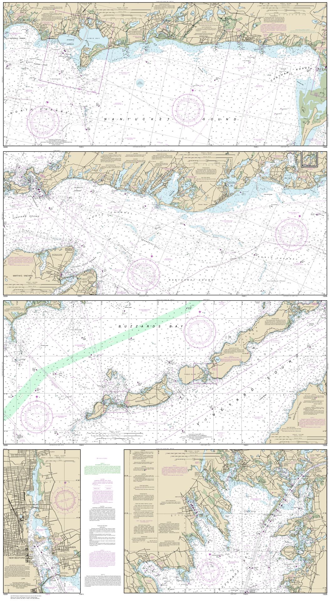 South Coast of Cape Cod and Buzzards Bay - 3 FEUILLES | Carte NOAA 13229
