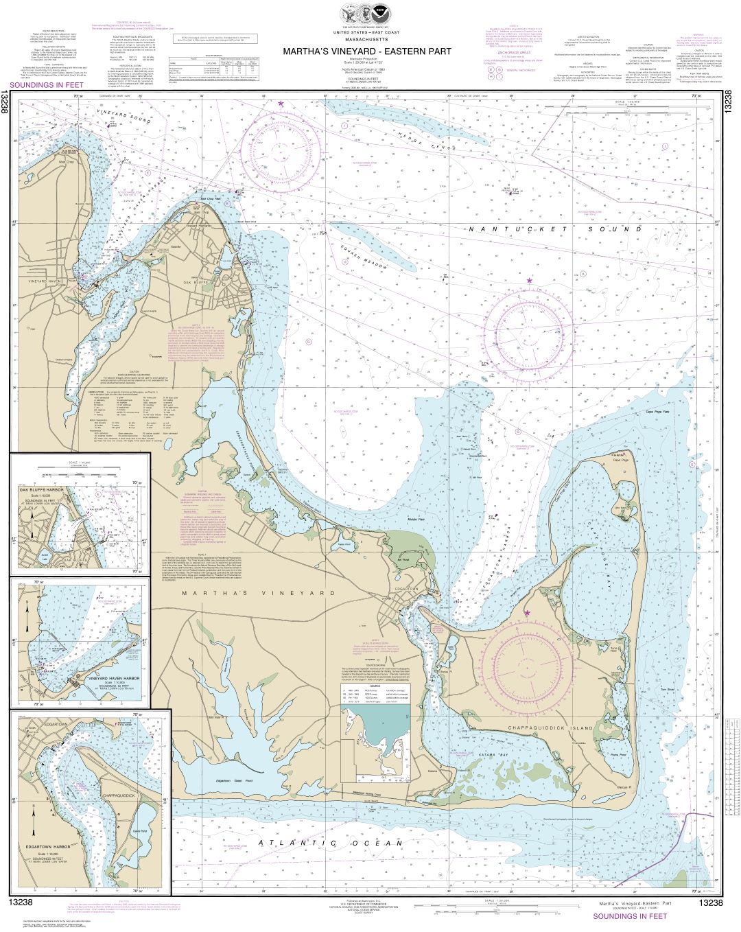 Martha's Vineyard Eastern Part;Oak Bluffs Harbor;Vineyard Haven Harbor;Edgartown Harbor | NOAA Chart 13238