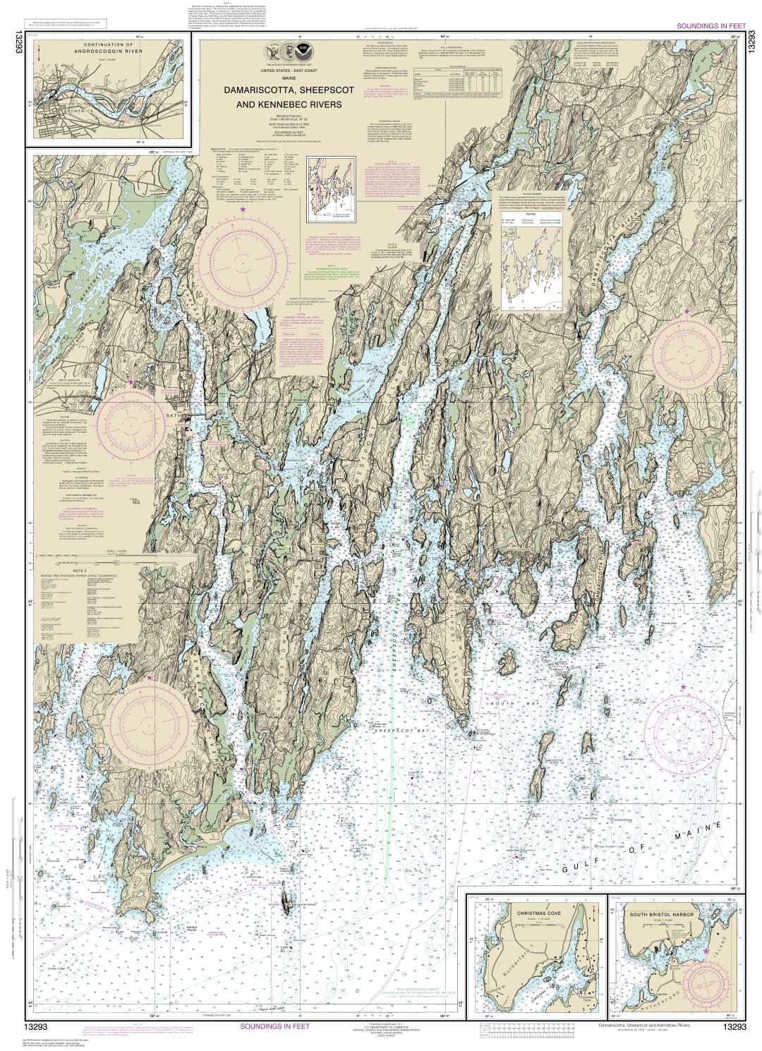 Damariscotta, Sheepscot and Kennebec Rivers;South Bristol Harbor;Christmas Cove | Carte NOAA 13293