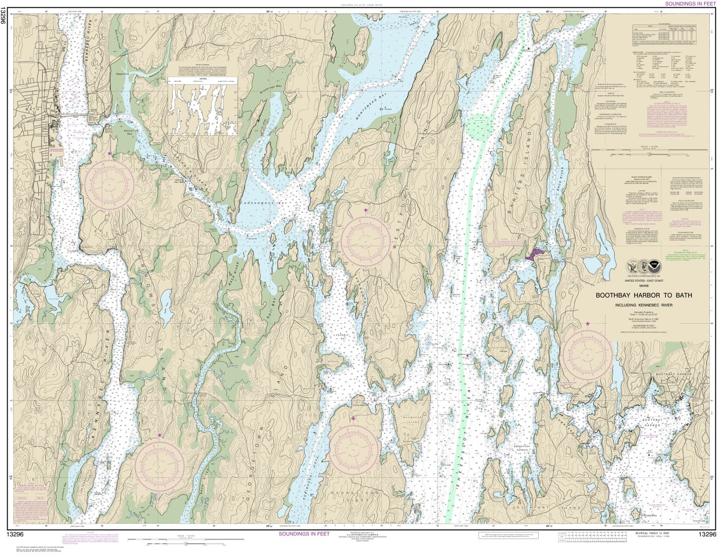 Boothbay Harbor to Bath, Including Kennebec River | Carte NOAA 13296