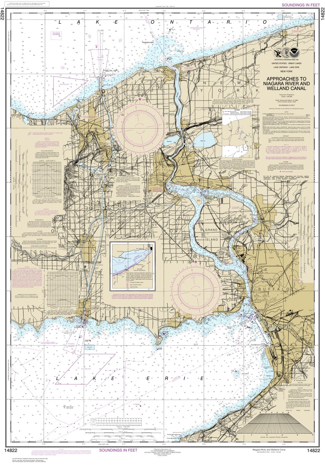 Approaches to Niagara River and Welland Canal | Carte NOAA 14822