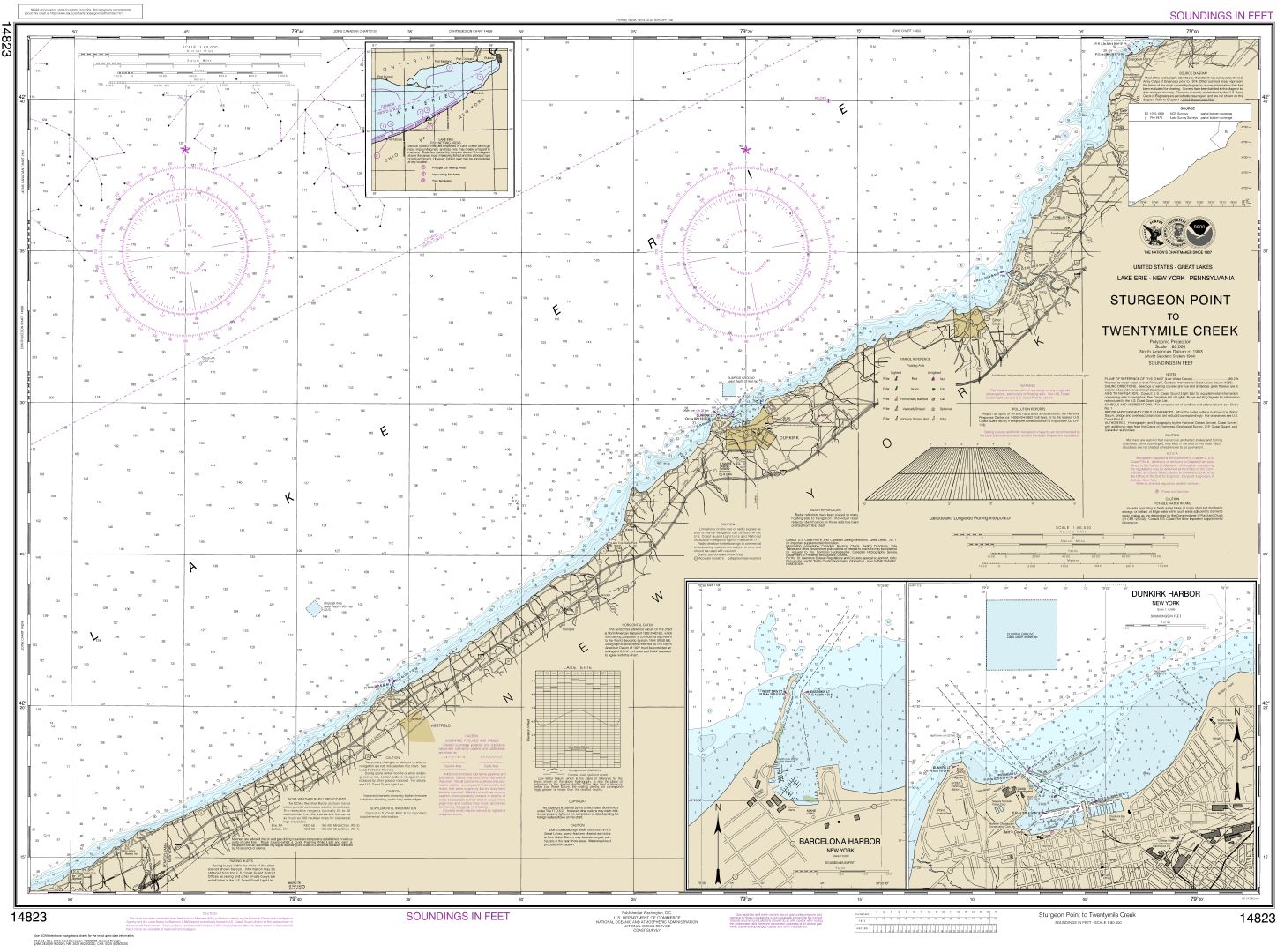 Sturgeon Point to Twentymile Creek;Dunkirk Harbor;Barcelona Harbor | NOAA Chart 14823