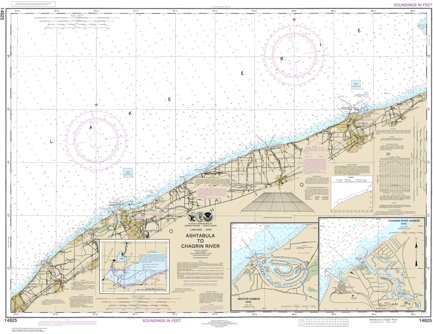 Ashtabula to Chagrin River;Mentor Harbor;Chagrin River | NOAA Chart 14825