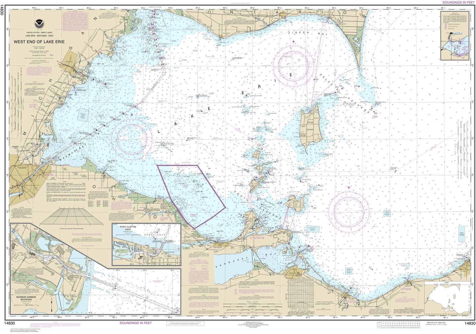 West End of Lake Erie; Port Clinton Harbor; Monroe Harbor; Lorain to Detroit River; Vermilion | NOAA Chart 14830
