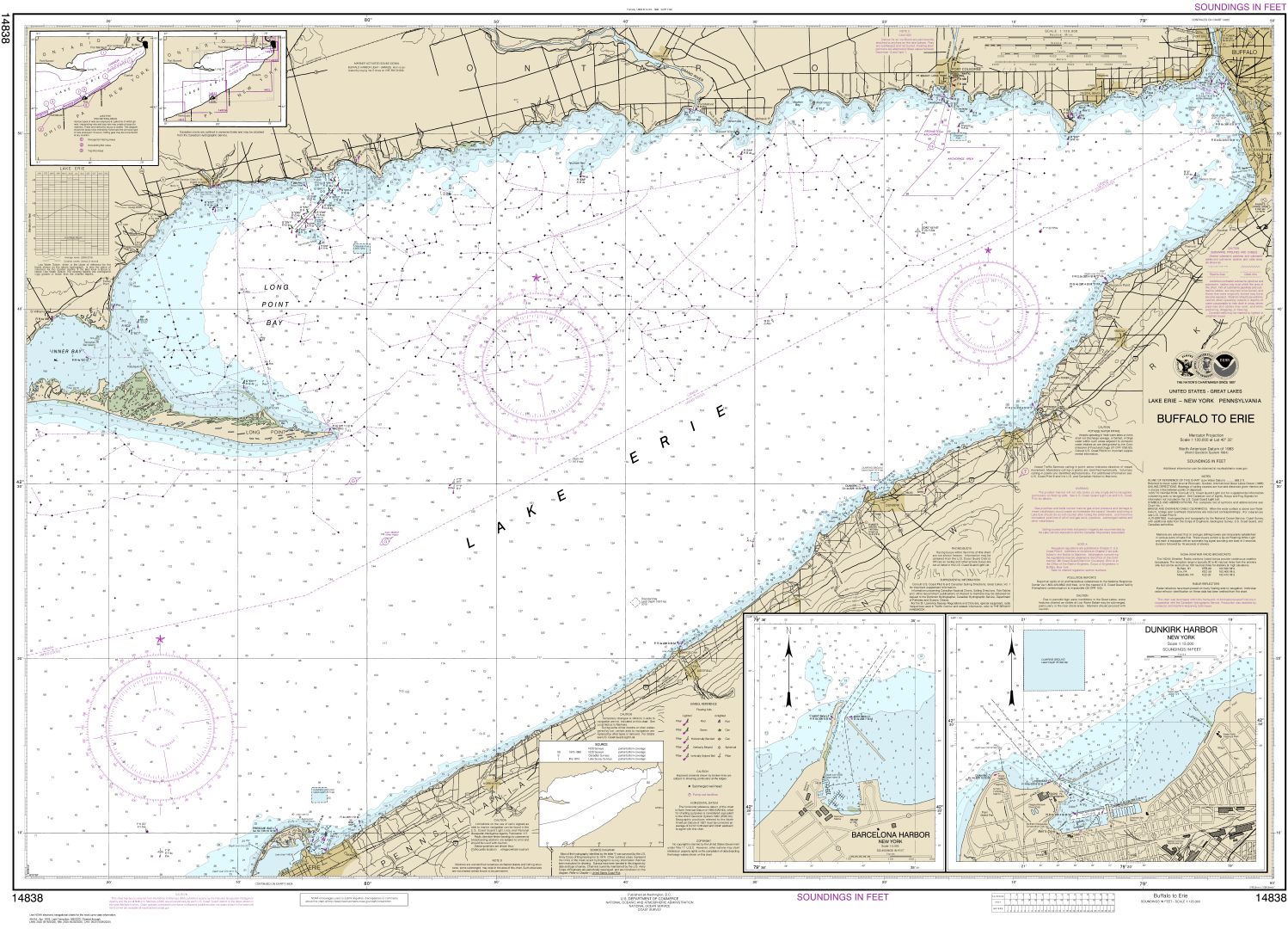 Buffalo to Erie;Dunkirk;Barcelone Harbor | NOAA Chart 14838
