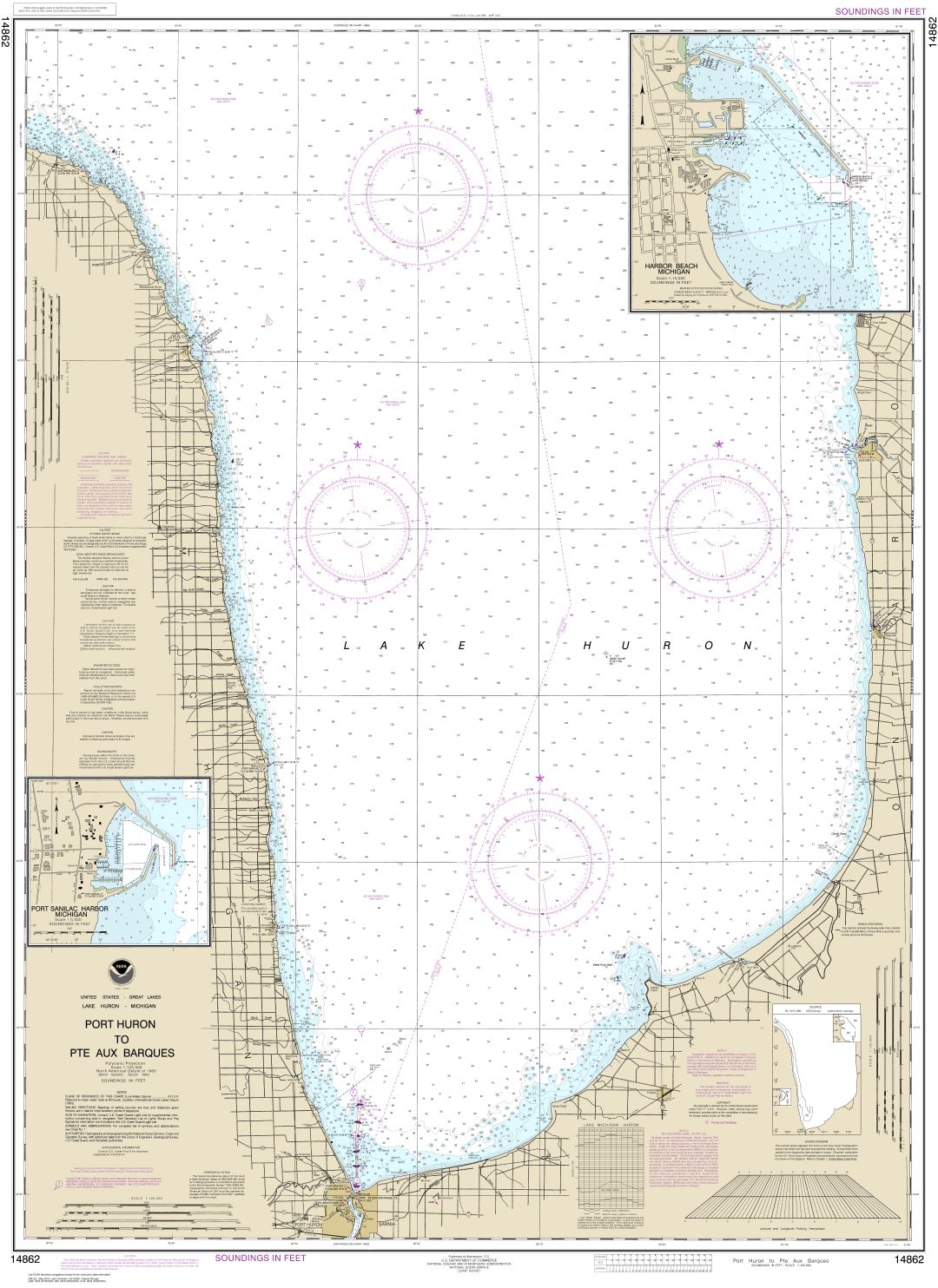 Port Huron to Pte aux Barques;Port Sanilac;Harbor Beach | NOAA Chart 14862