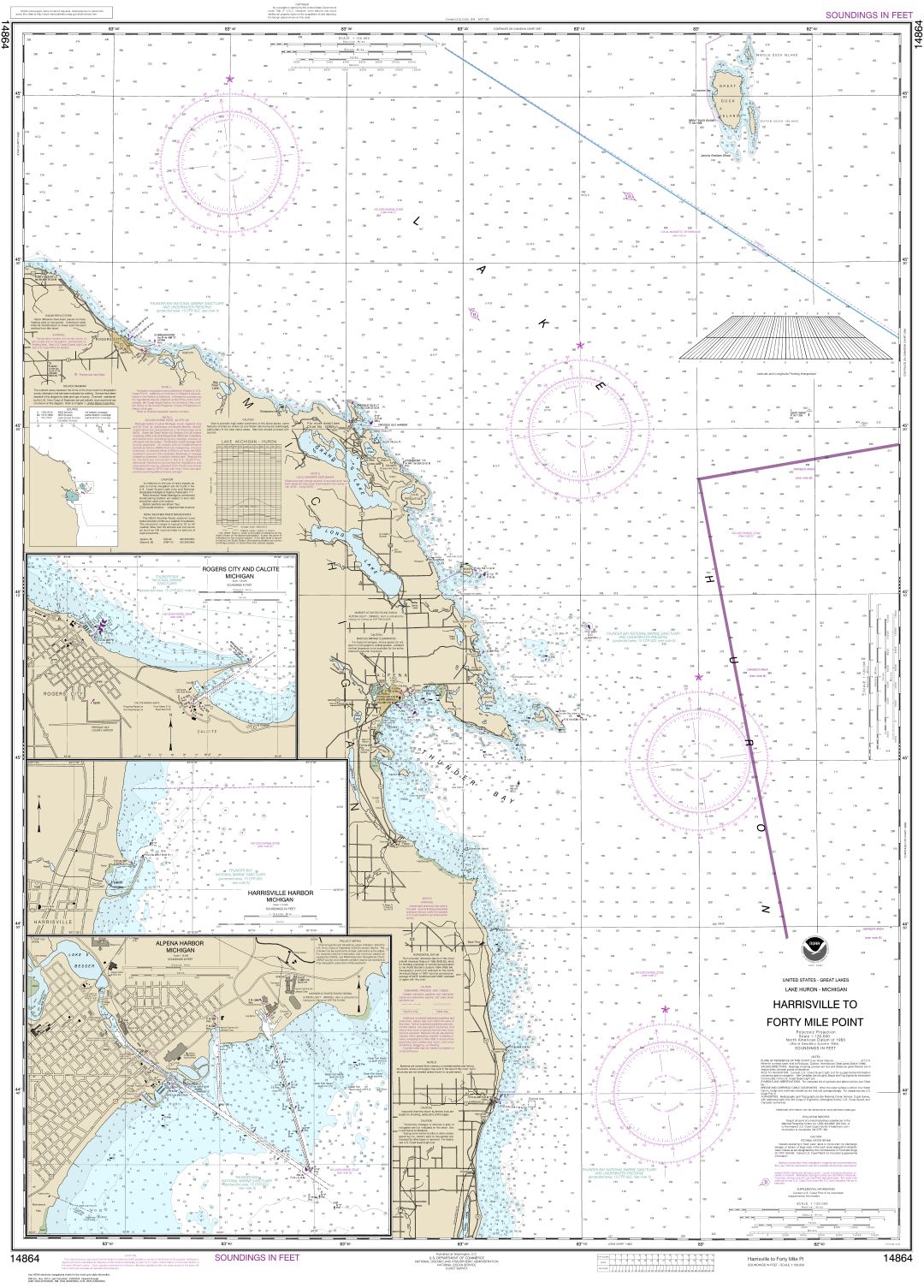 Harrisville to Forty Mile Point;Harrisville Harbor;Alpena;Rogers City and Calcite | NOAA Chart 14864