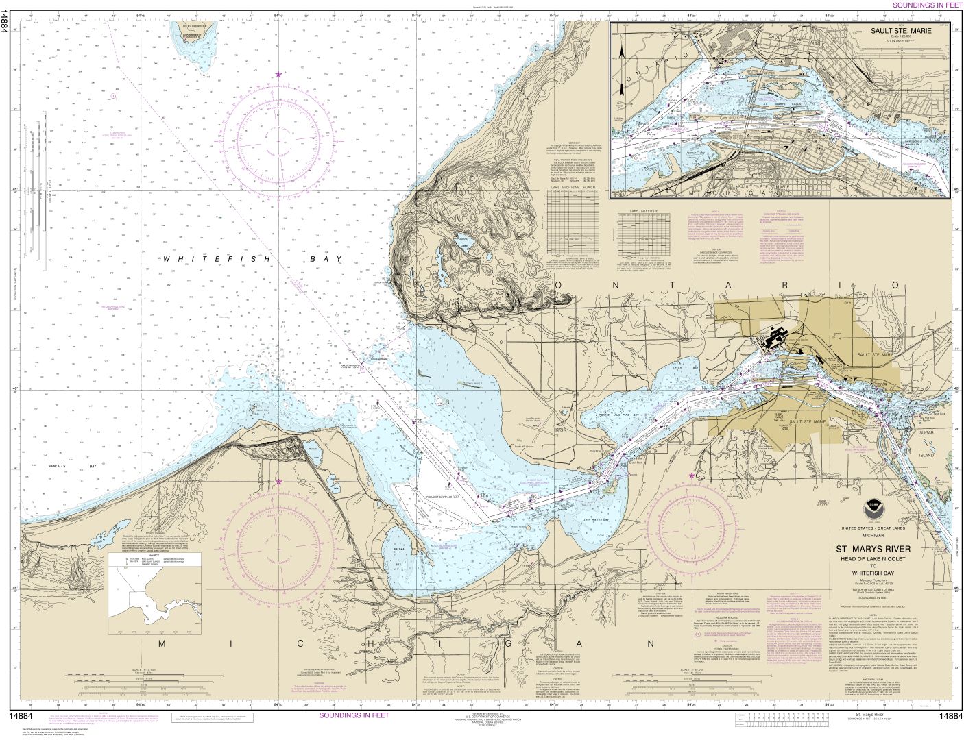St. Marys River - Head of Lake Nicolet to Whitefish Bay;Sault Ste. Marie | NOAA Chart 14884