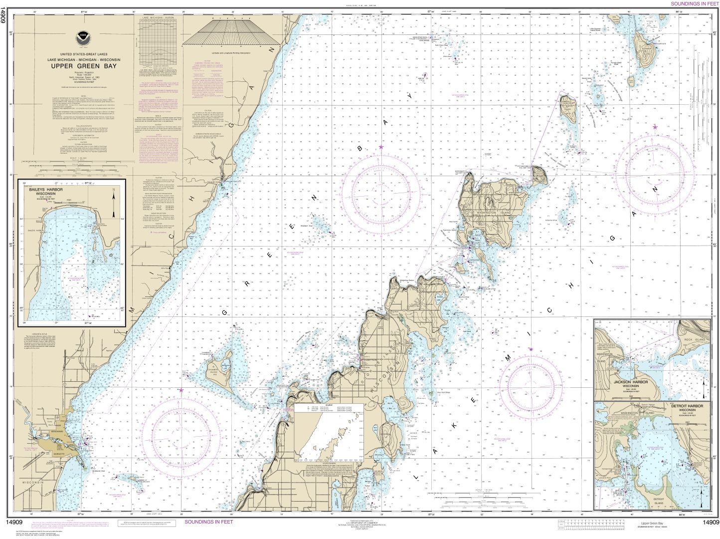 Upper Green Bay - Jackson Harbor and Detroit Harbor;Detroit Harbor;Jackson Harbor;Baileys Harbor | NOAA Chart 14909