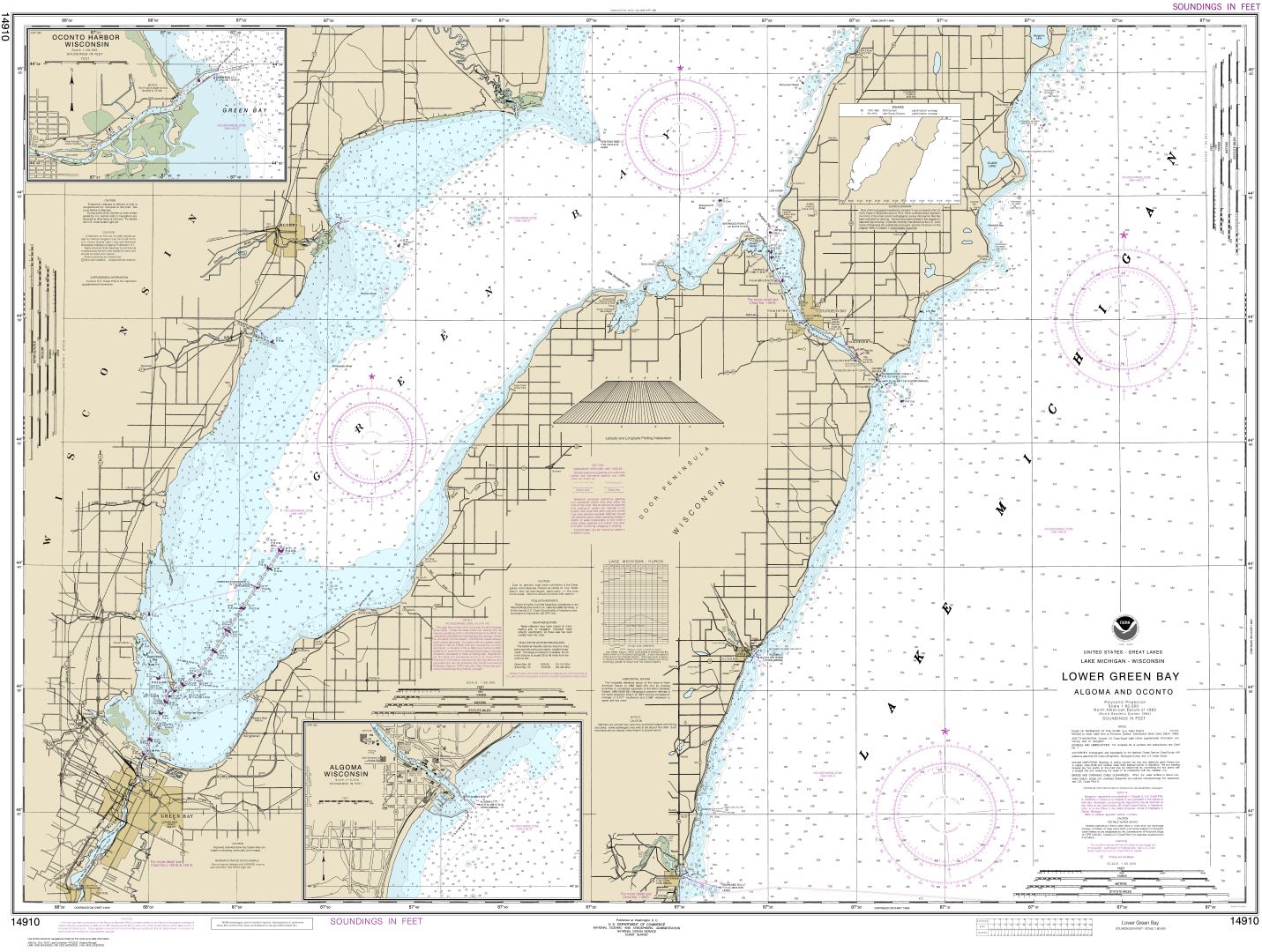 Lower Green Bay;Oconto Harbor;Algoma | NOAA Chart 14910
