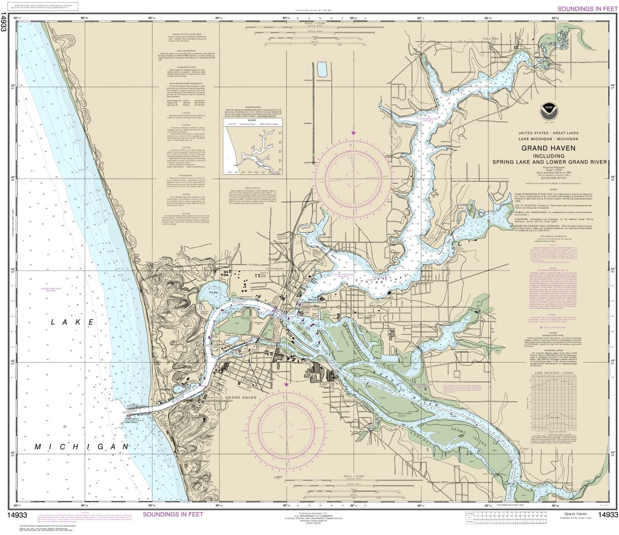 Grand Haven, including Spring Lake and Lower Grand River | Carte NOAA 14933